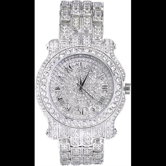 Men's 45mm Iced Diamond Roman Dial Watch - Quartz Movement - Picture 4 of 4